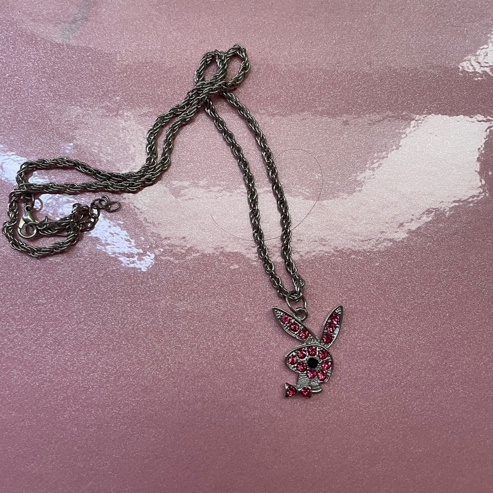 Cute playboy costume necklace pink rhinestones